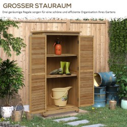 Ulkosäilytyskaappi puutarhaan, kuusipuu, 3 hyllyä, säleovet, säänkestävä, 87 x 46,5 x 160 cm, ruskea