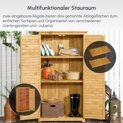 Ulkosäilytyskaappi puutarhaan, kuusipuu, 3 hyllyä, säleovet, säänkestävä, 87 x 46,5 x 160 cm, ruskea