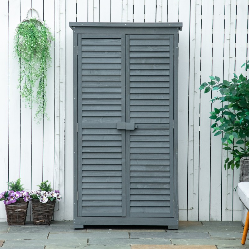 Puinen pihakaappi puutarhatyökaluille, kuusipuu, bitumikatto, 87 x 46,5 x 160 cm, harmaa