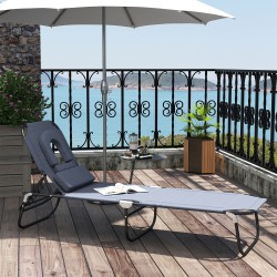 Taitettava aurinkovuode ulkokäyttöön, teräsrunko ja Oxford-kangas, 190x56 cm, harmaa