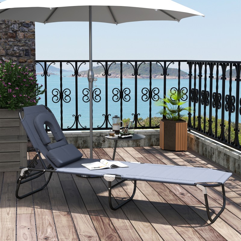 Taitettava aurinkovuode ulkokäyttöön, teräsrunko ja Oxford-kangas, 190x56 cm, harmaa