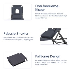 Taitettava aurinkovuode ulkokäyttöön, teräsrunko ja Oxford-kangas, 190x56 cm, harmaa