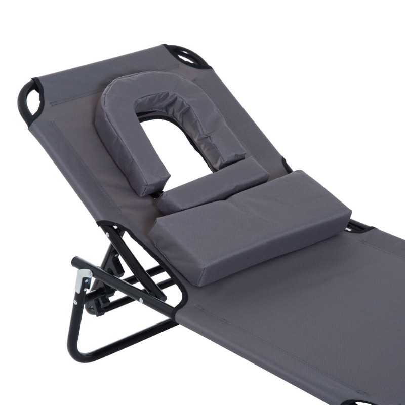 Taitettava aurinkovuode ulkokäyttöön, teräsrunko ja Oxford-kangas, 190x56 cm, harmaa