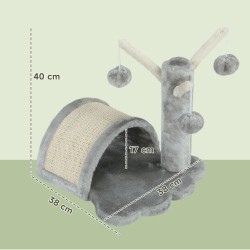 Kissan raapimispuu torni 40 cm, sisal ja plyysi, luola ja lelut, vaalea harmaa