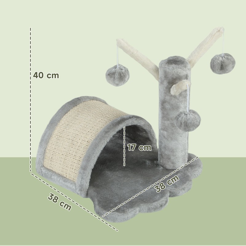 Kissan raapimispuu torni 40 cm, sisal ja plyysi, luola ja lelut, vaalea harmaa