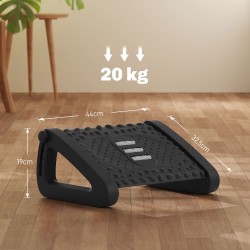 Jalkatuki työpöydälle, säädettävä jalkatuki hierontapinnalla ja rullilla, ABS-muovi, musta