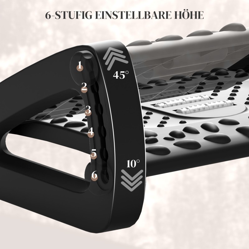 Jalkatuki työpöydälle, säädettävä jalkatuki hierontapinnalla ja rullilla, ABS-muovi, musta