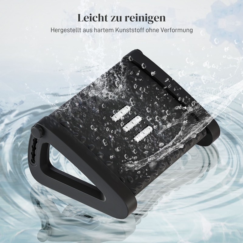 Jalkatuki työpöydälle, säädettävä jalkatuki hierontapinnalla ja rullilla, ABS-muovi, musta