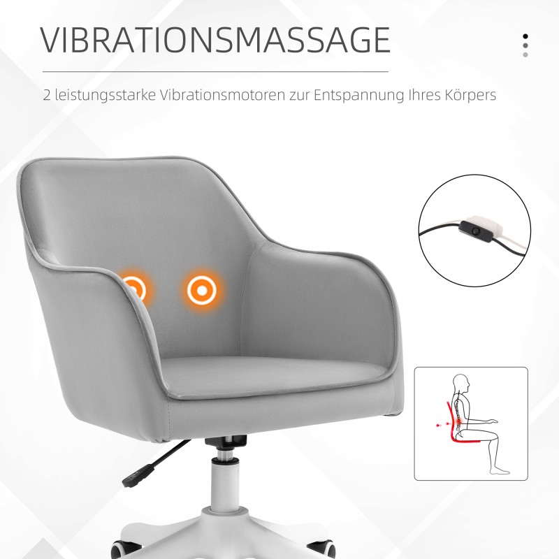 Hierova työtuoli USB-liitännällä, korkeussäädettävä samettinen toimistotuoli, harmaa