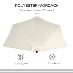 Puoliympyrän muotoinen parveke‑ ja terassivarjo käsikammella, metalli/polyesteri, 293 x 150 x 249 cm, kermanvalkoinen/musta