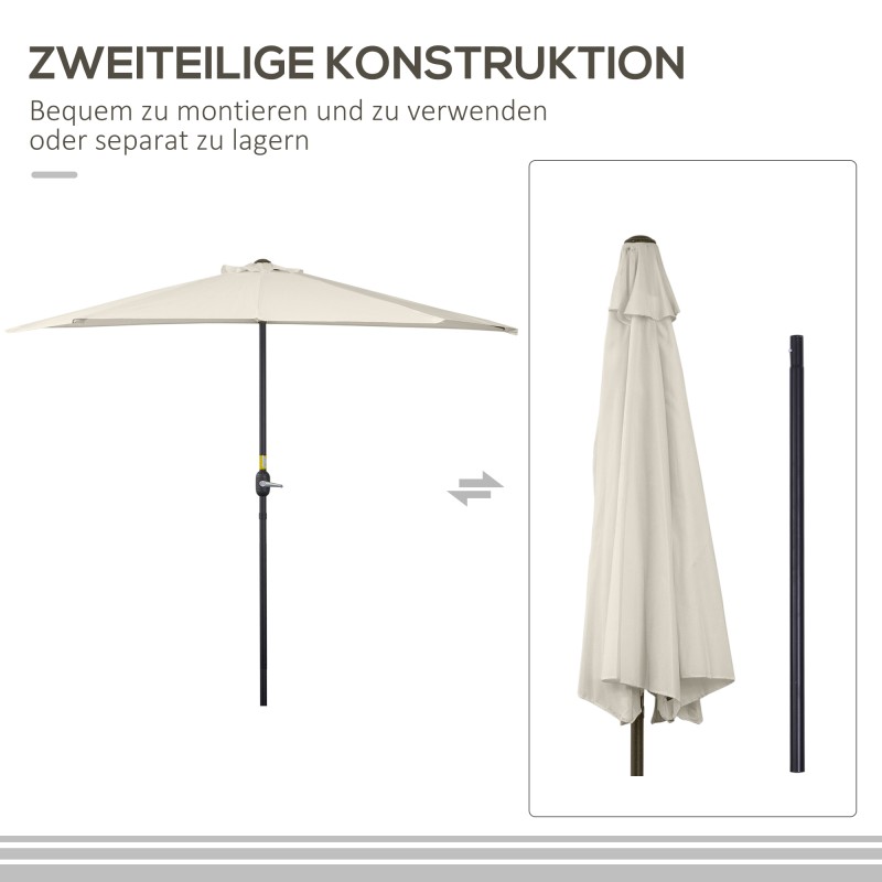 Puoliympyrän muotoinen parveke‑ ja terassivarjo käsikammella, metalli/polyesteri, 293 x 150 x 249 cm, kermanvalkoinen/musta