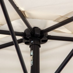 Puoliympyrän muotoinen parveke‑ ja terassivarjo käsikammella, metalli/polyesteri, 293 x 150 x 249 cm, kermanvalkoinen/musta