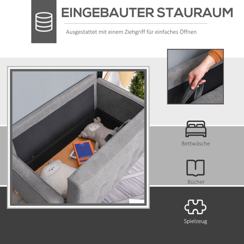 2-istuttava sohva säilytystilalla, samettimainen verhoilu, puujalat, 117 x 62 x 78 cm, harmaa