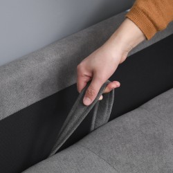 2-istuttava sohva säilytystilalla, samettimainen verhoilu, puujalat, 117 x 62 x 78 cm, harmaa