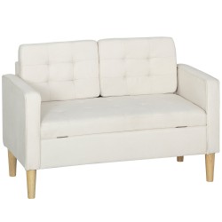 Kahden hengen säilytystilallinen sohva kumipuunjaloilla 117x62x78 cm cremevalkoinen