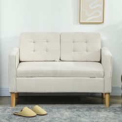 Kahden hengen säilytystilallinen sohva kumipuunjaloilla 117x62x78 cm cremevalkoinen