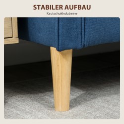 Kahden istuttava säilytystilallinen sohva, samettimainen kangas, kumipuu, 117x62x78 cm, sininen