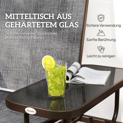 Kahden hengen puutarhakeinu pöytätasolla, metallirunko ja texteline, ruskea/harmaa