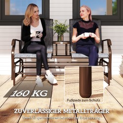 Kahden hengen puutarhakeinu pöytätasolla, metallirunko ja texteline, ruskea/harmaa