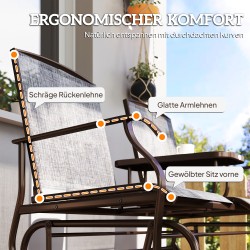 Kahden hengen puutarhakeinu pöytätasolla, metallirunko ja texteline, ruskea/harmaa