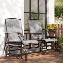 Kahden hengen puutarhakeinu pöytätasolla, metallirunko ja texteline, ruskea/harmaa