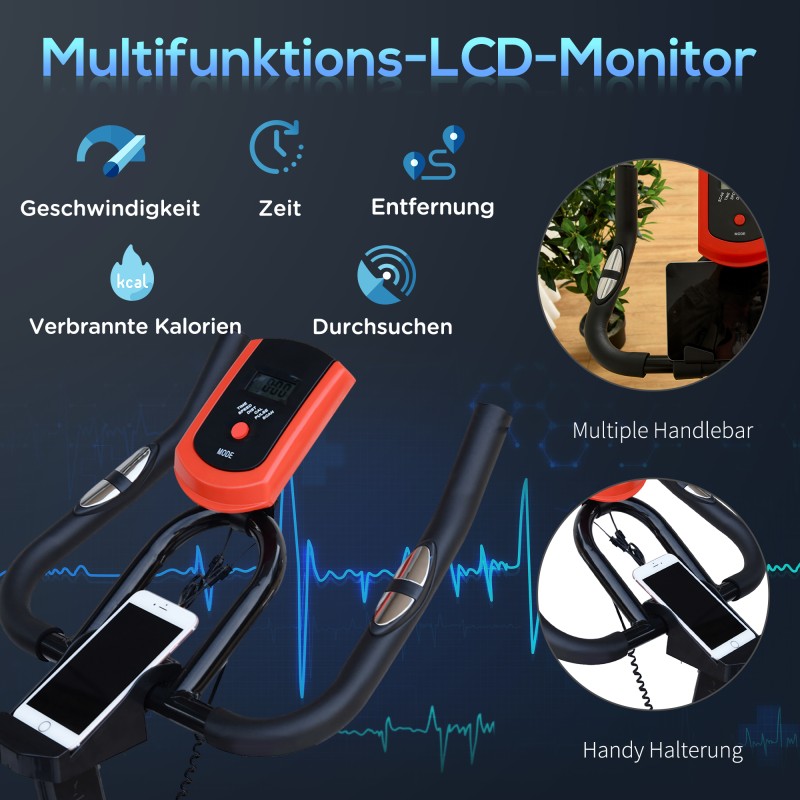 Kuntopyörä sisäkäyttöön, säädettävä vastus, LCD-näyttö, 85 x 46 x 114 cm, musta