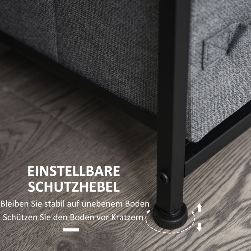 Lipasto 7 kangaslaatikolla, metallirunko ja lastulevykansi, 63,5 x 30 x 71 cm, tummanharmaa