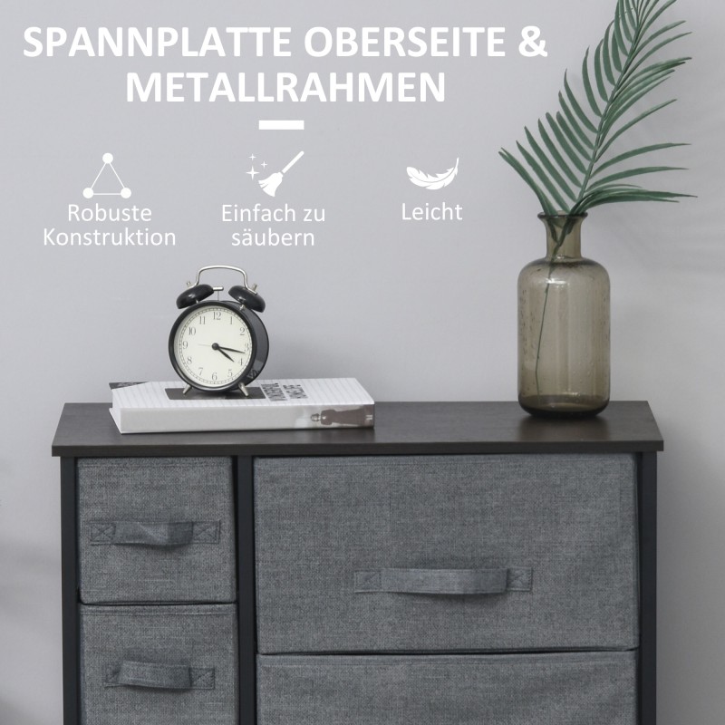 Lipasto 7 kangaslaatikolla, metallirunko ja lastulevykansi, 63,5 x 30 x 71 cm, tummanharmaa