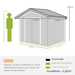 Metallinen pihavarasto liukuovilla 213 x 130 x 185 cm harmaa