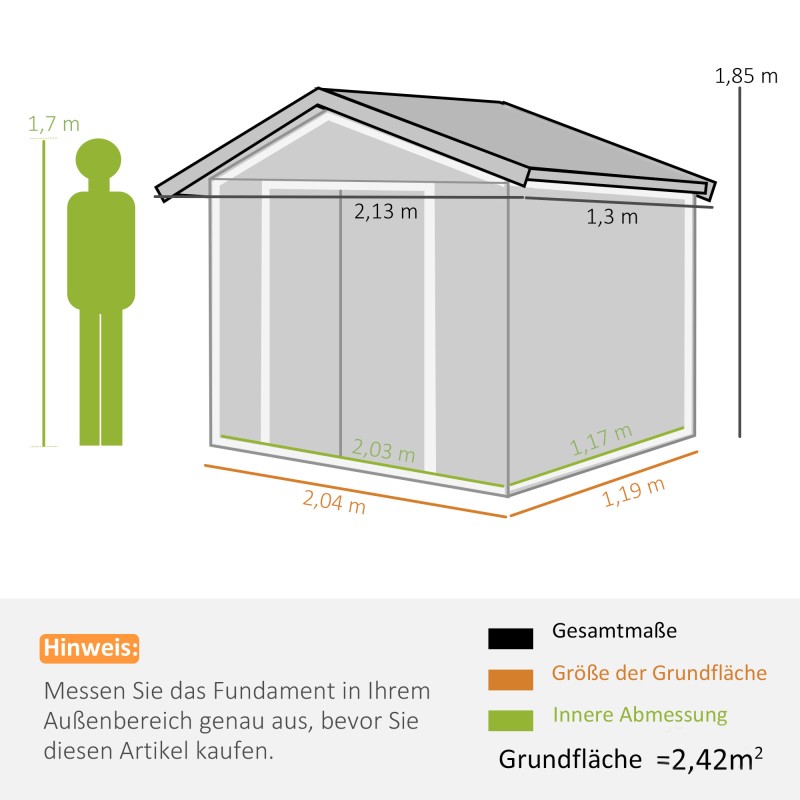 Metallinen pihavarasto liukuovilla 213 x 130 x 185 cm harmaa