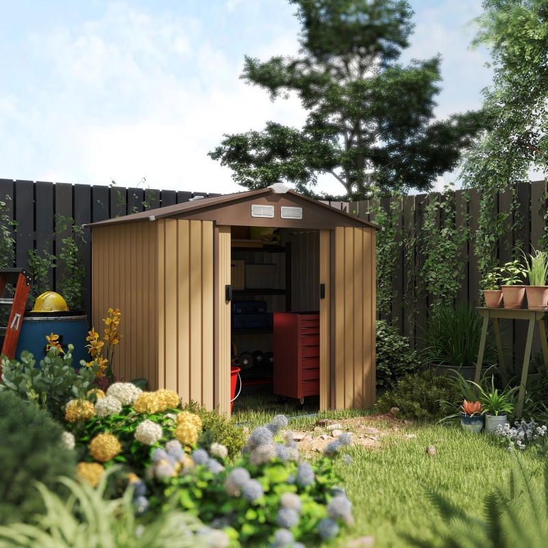 Metallinen puutarhavaja liukuovilla 213 x 130 x 185 cm keltainen