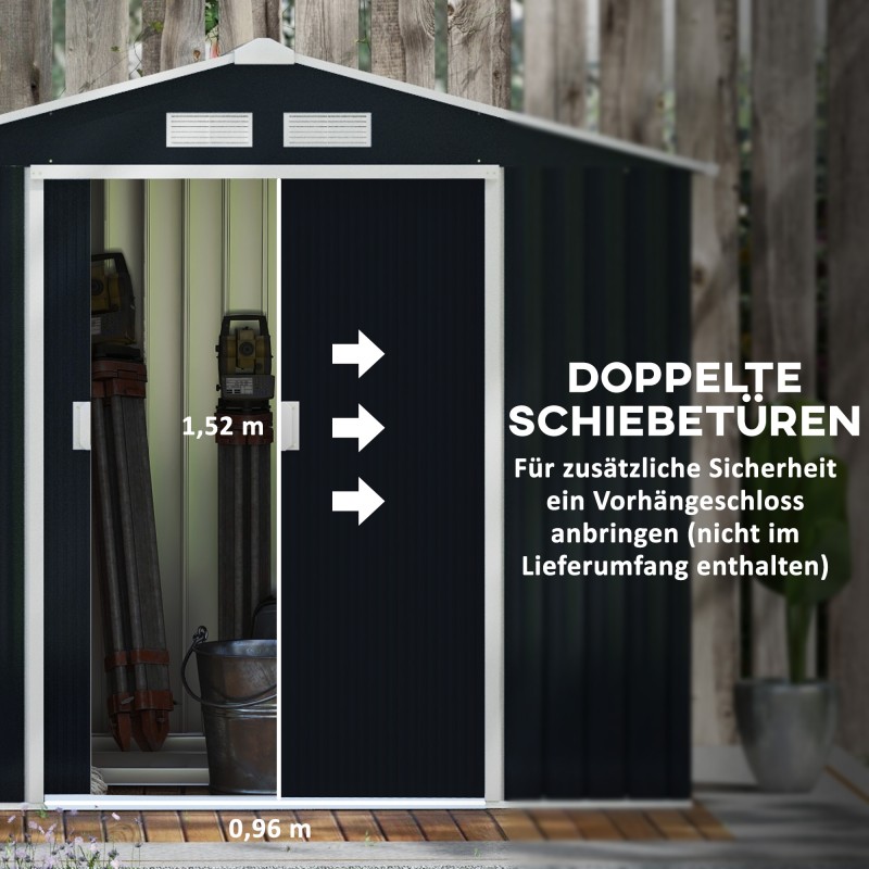 Metallinen pihavarasto liukuovilla 213 x 130 x 185 cm tummanharmaa