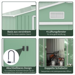 Pihavarasto teräs 213 x 130 x 185 cm liukuovet tuuletusaukot vaaleanvihreä