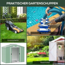 Pihavarasto teräs 213 x 130 x 185 cm liukuovet tuuletusaukot vaaleanvihreä