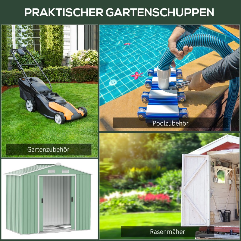 Pihavarasto teräs 213 x 130 x 185 cm liukuovet tuuletusaukot vaaleanvihreä