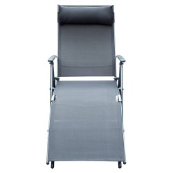 Taitettava puutarhan lepotuoli, 7-asentoinen selkänoja, metallirunko ja Textilene, 165 kg, harmaa