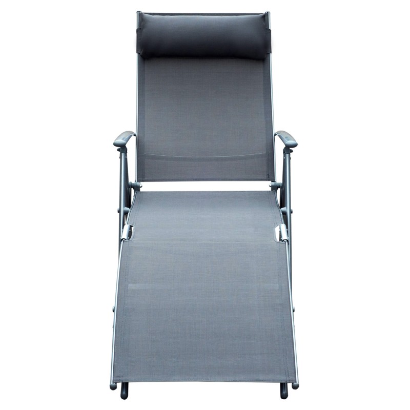 Taitettava puutarhan lepotuoli, 7-asentoinen selkänoja, metallirunko ja Textilene, 165 kg, harmaa