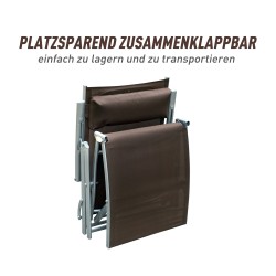 Aurinkotuoli ulkokäyttöön, metallirunko ja Texteline, 7-asentoinen selkänoja, taittuva, ruskea, max 165 kg