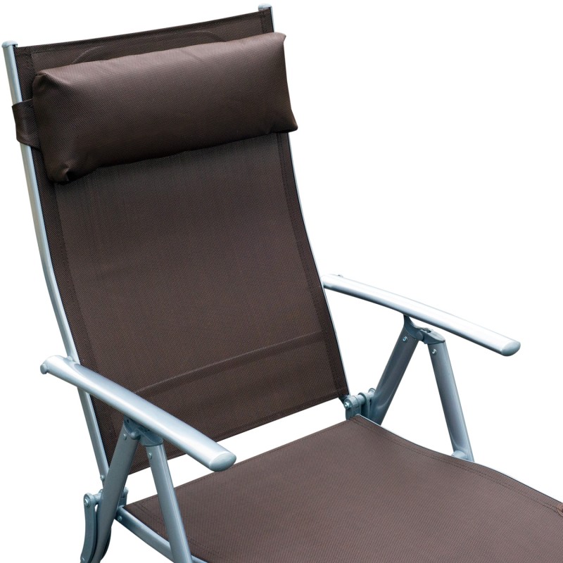 Aurinkotuoli ulkokäyttöön, metallirunko ja Texteline, 7-asentoinen selkänoja, taittuva, ruskea, max 165 kg