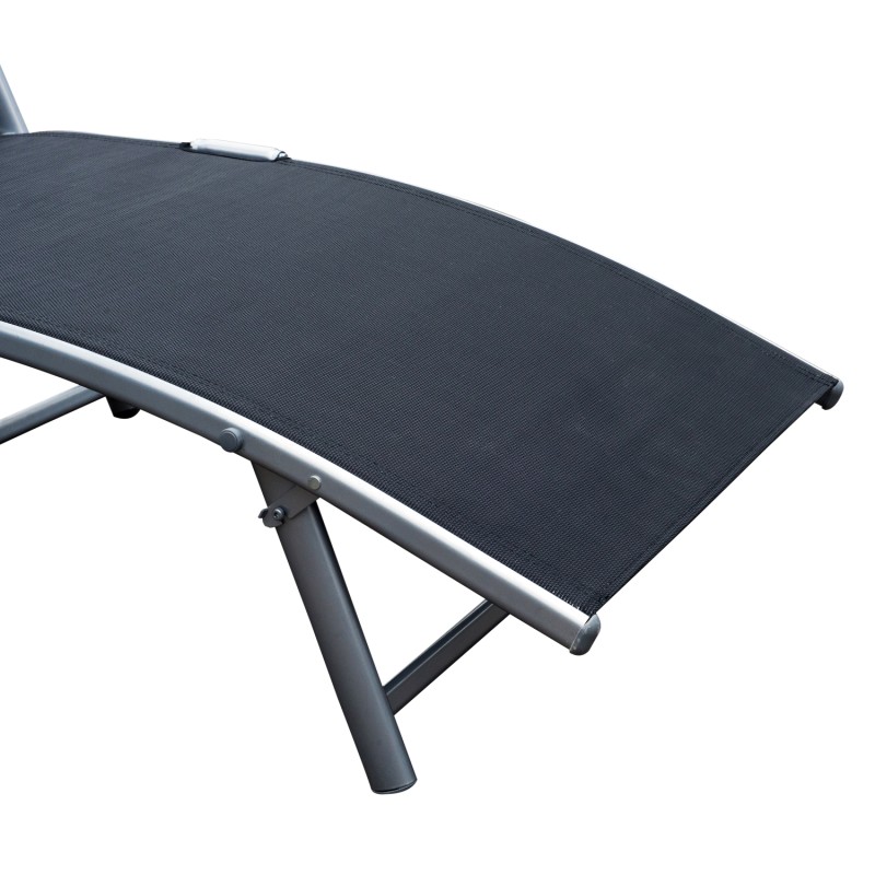 Kokoontaitettava puutarhalepotuoli ulkokäyttöön, metallirunko ja Texteline, säädettävä selkänoja, musta