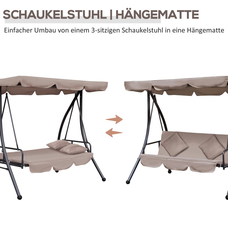 Puutarhakeinu lepotasoksi muunnettava 3 hengelle teräsrunko 200x125x170 cm ruskea