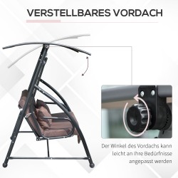 Puutarhakeinu lepotasolla 3 hengelle teräsrunko 215 x 120 x 165 cm ruskea/musta