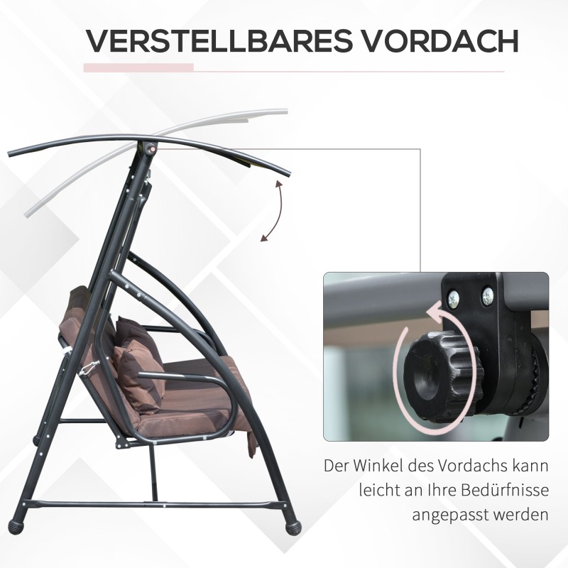 Puutarhakeinu lepotasolla 3 hengelle teräsrunko 215 x 120 x 165 cm ruskea/musta