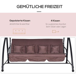 Puutarhakeinu lepotasolla 3 hengelle teräsrunko 215 x 120 x 165 cm ruskea/musta