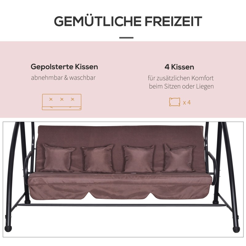 Puutarhakeinu lepotasolla 3 hengelle teräsrunko 215 x 120 x 165 cm ruskea/musta