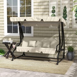 2-in-1 puutarhakeinu vuodeominaisuudella, teräsrunko, 200x120x164 cm, 3 hengelle, kermanvalkoinen