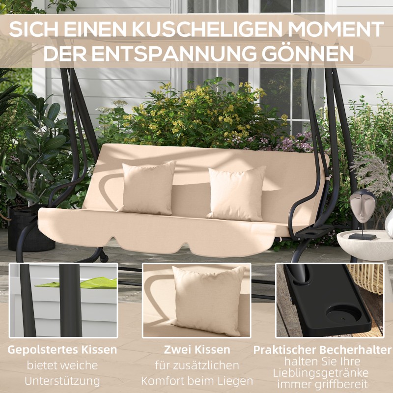 Puutarhakeinu 3-istuttava teräsrunko makuutasolla 200 x 120 x 164 cm ruskea