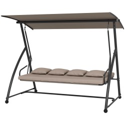 3 hengen terassikeinu lepotuolitoiminnolla teräsrunko 218x120x168 cm vaaleanruskea