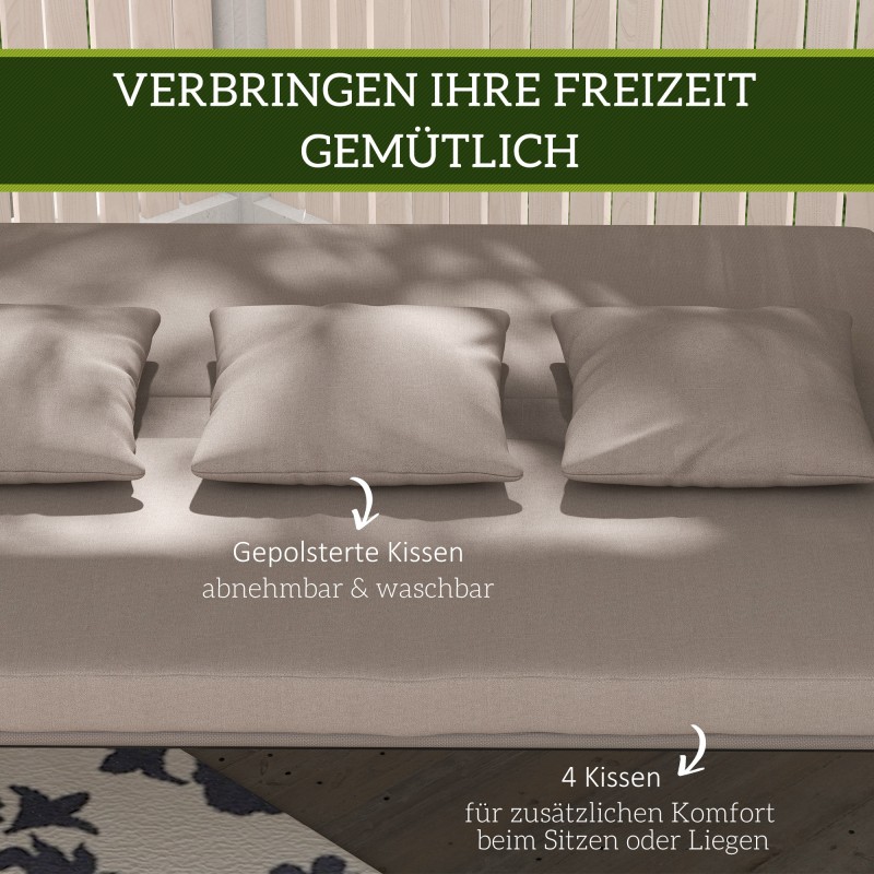 3 hengen terassikeinu lepotuolitoiminnolla, teräsrunko 218x120x168 cm, vaaleanruskea