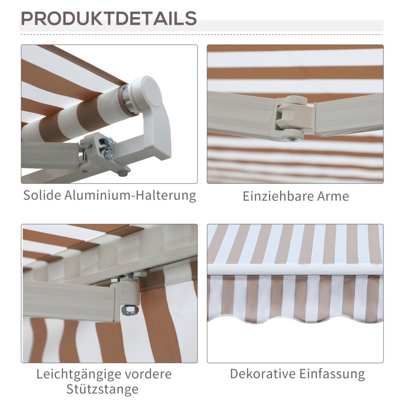 Terassimarkiisi käsikäyttöinen alumiini 295 x 245 cm valkoinen/beige seinäkiinnitys